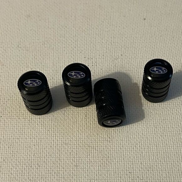 Subaru logo valve Stem caps in black set of 4 NWT - Picture 3 of 4